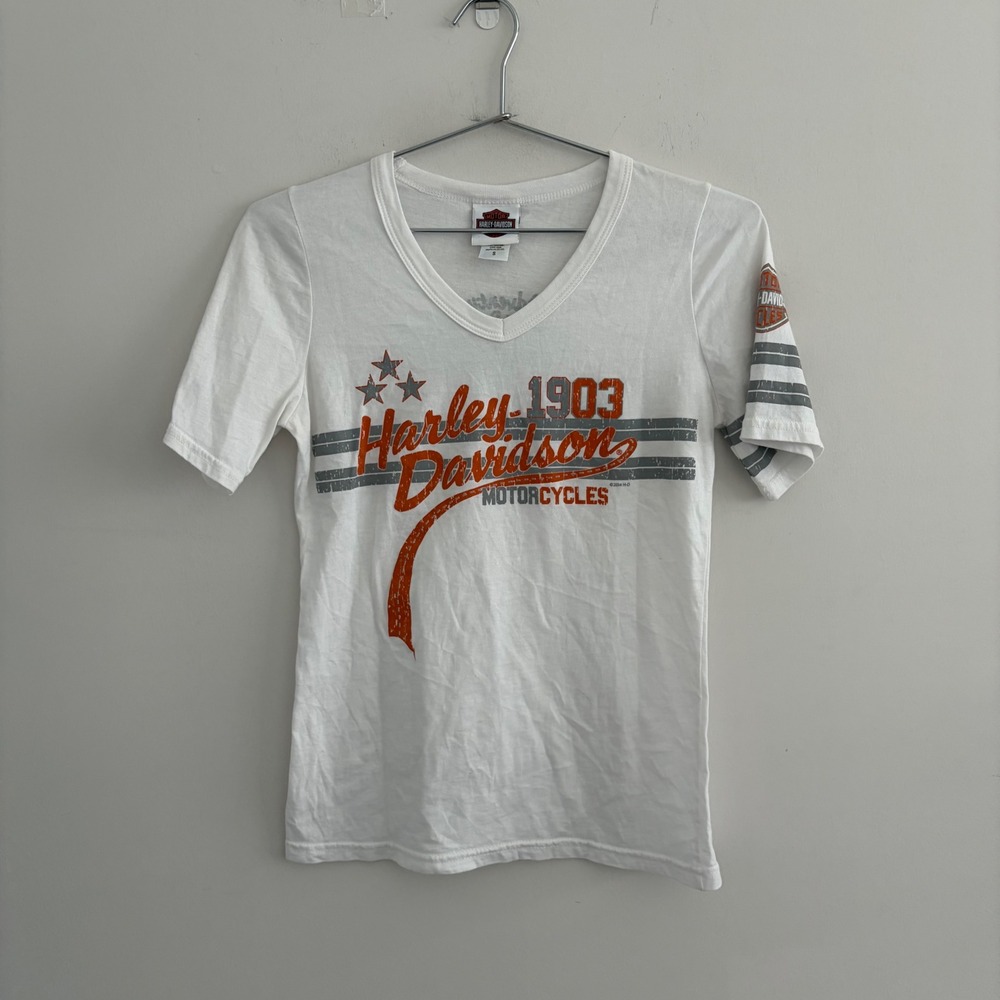 Harley Davidson 1903 Motorcycles V-Neck Graphic T-Shirt White Small